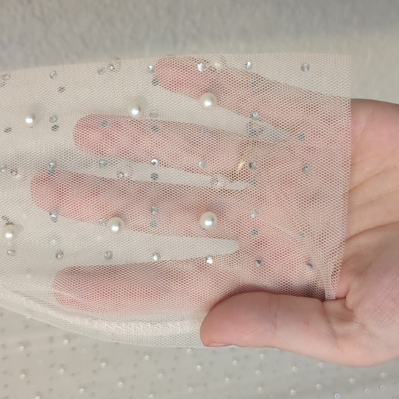 Amazon cream mesh sheet pearl studded long sleeve maxi length swim cover up - Picture 7 of 11